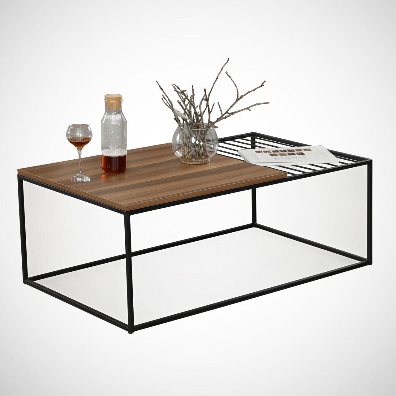 Masuta de cafea Zinus Walnut, Comforty, 95x55x43 cm, aluna - imagine 7